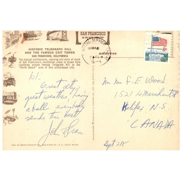 Postcard 1973 Telegraph Hill and the Famous Coit Tower San Francisco California - Picture 2 of 2